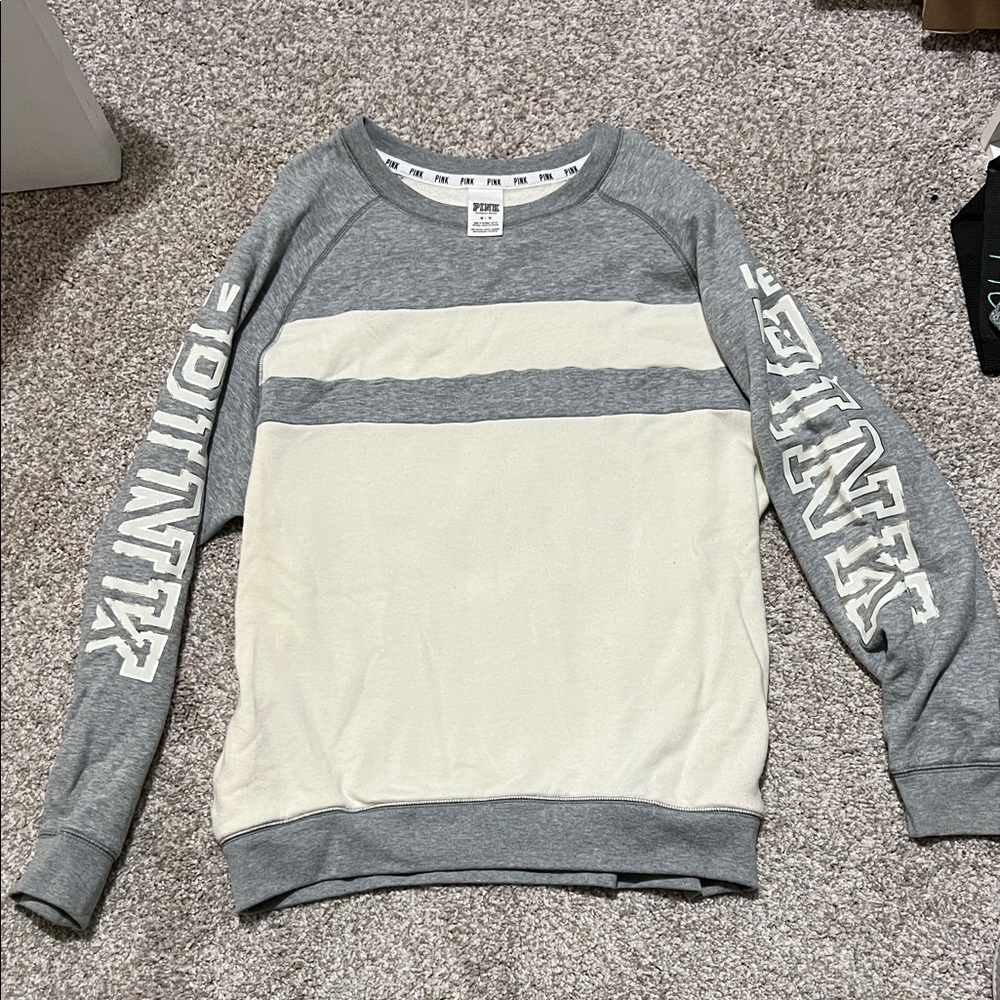 PINK Victoria's Secret Gray and Cream Sweatshirt